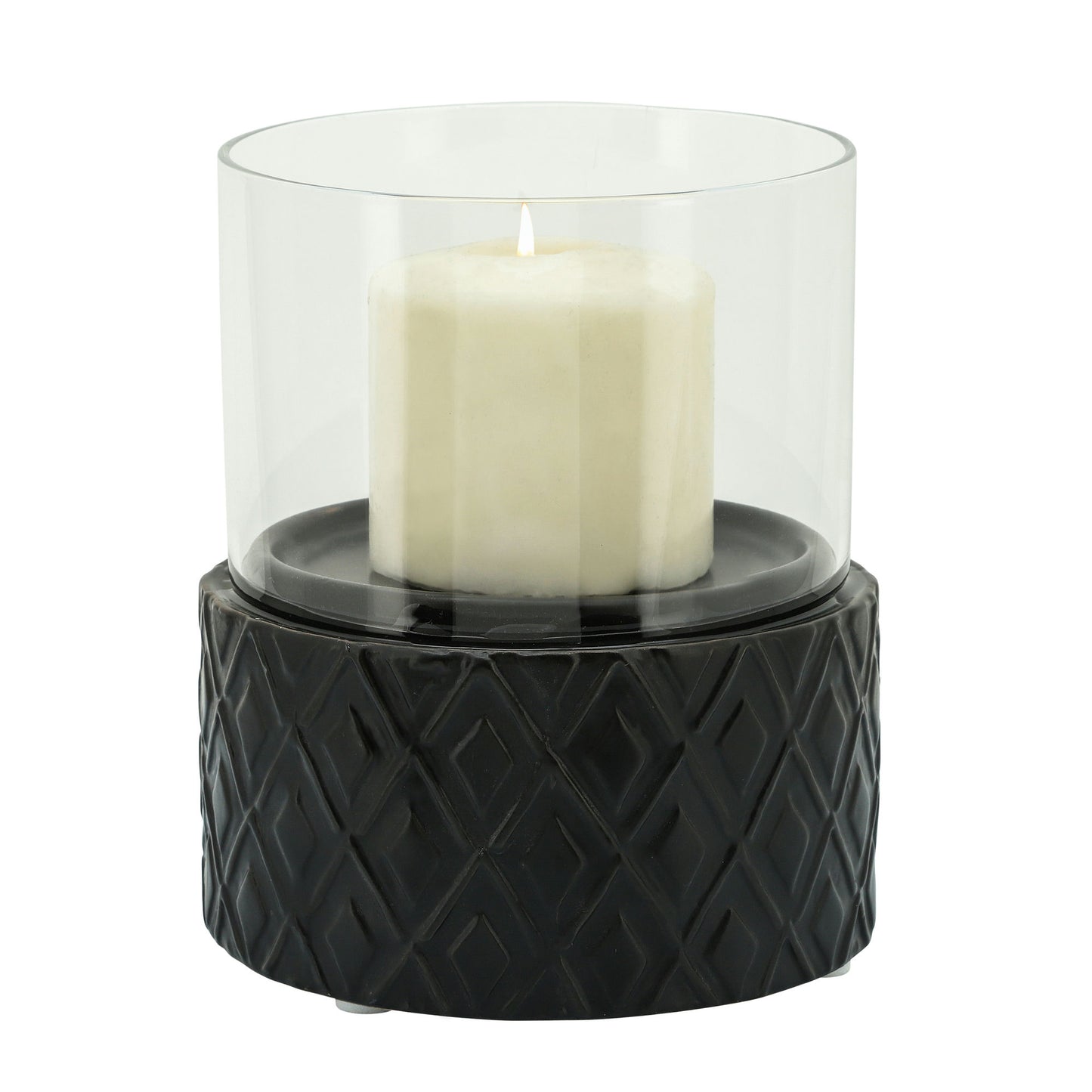 Black Ceramic /glass 6" Pillar Holder, Diamond