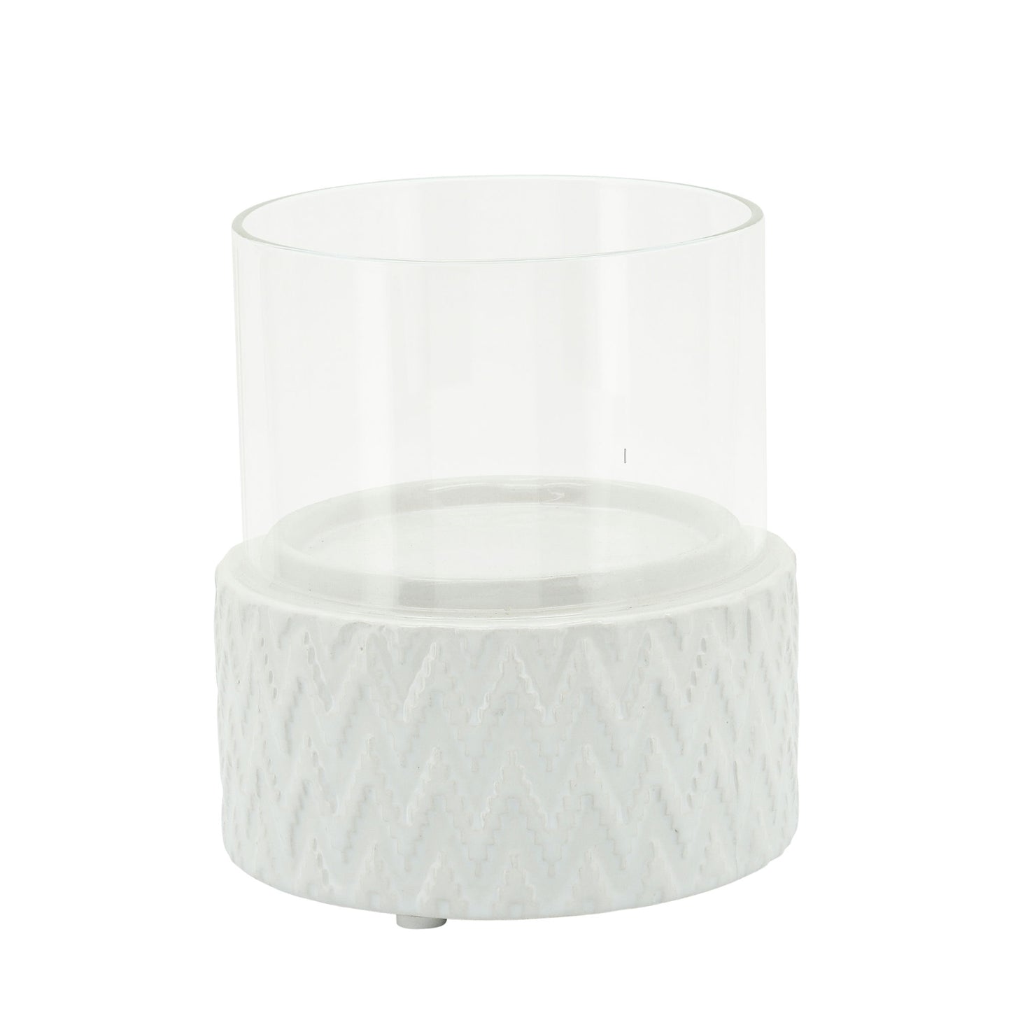 White Ceramic /glass 5" Pillar Holder, Chevron