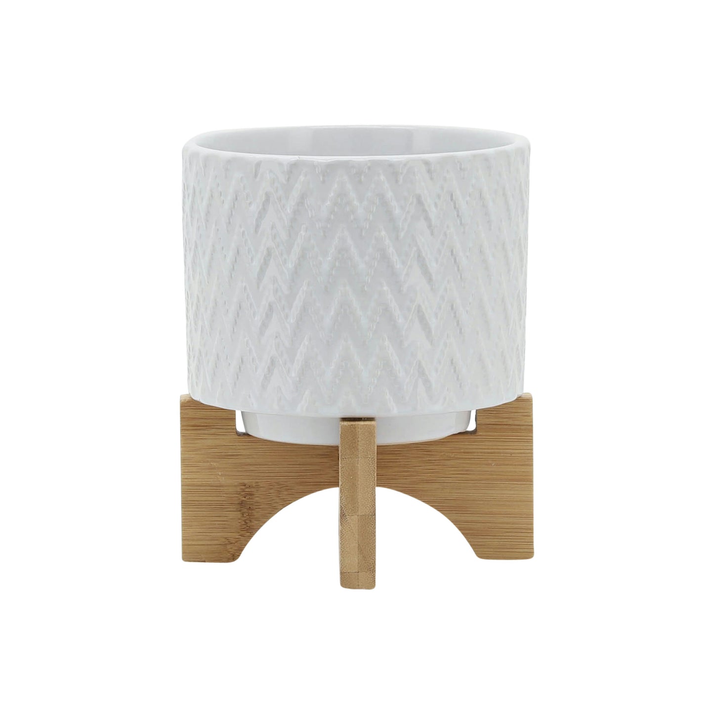 5" Chevron Planter W/ Stand, White