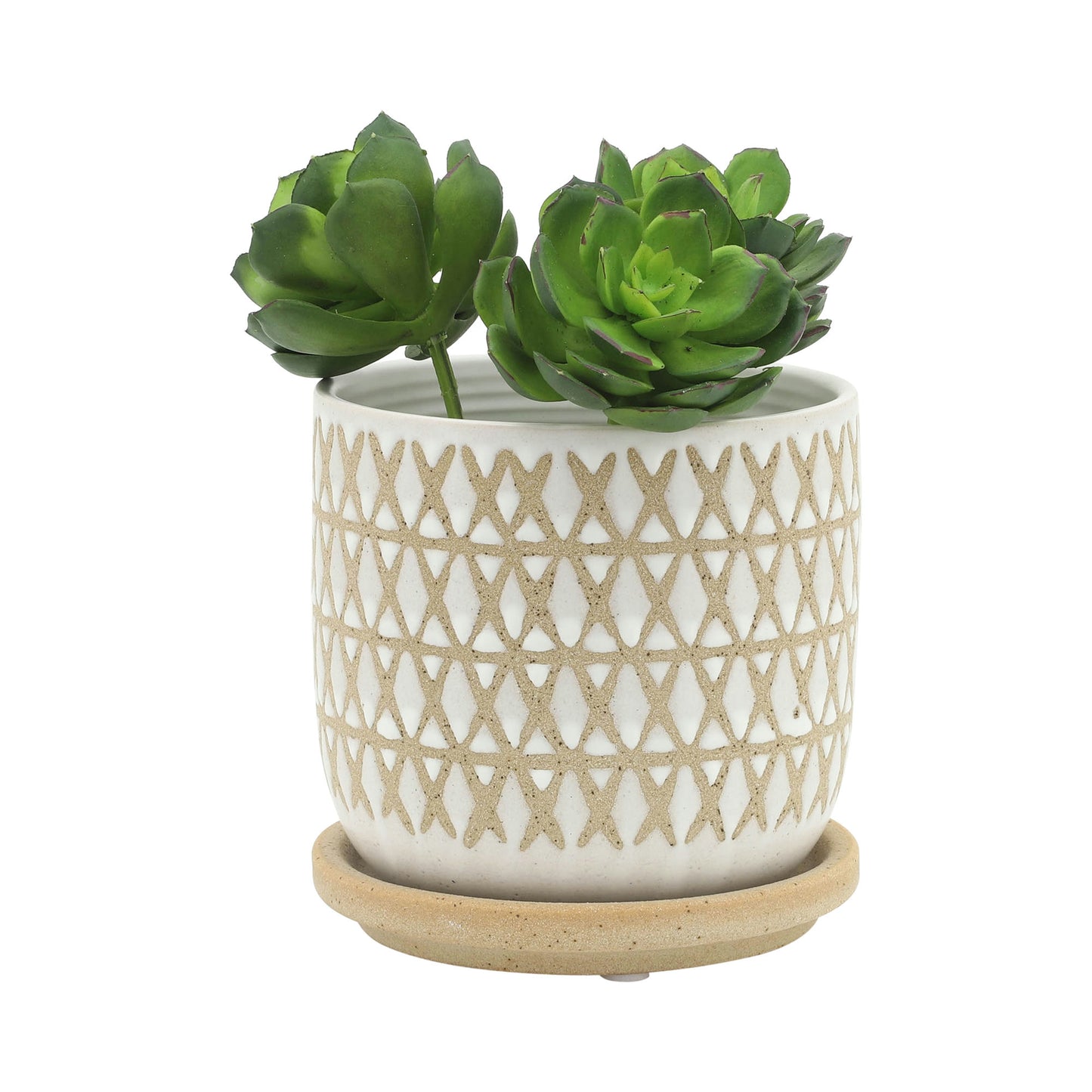 S/2 5/6" Criss/cross Planter W/ Saucer, Beige
