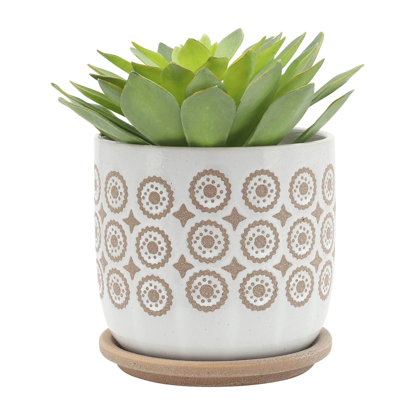 S/2 5/6" Circles Planter W/ Saucer, Beige