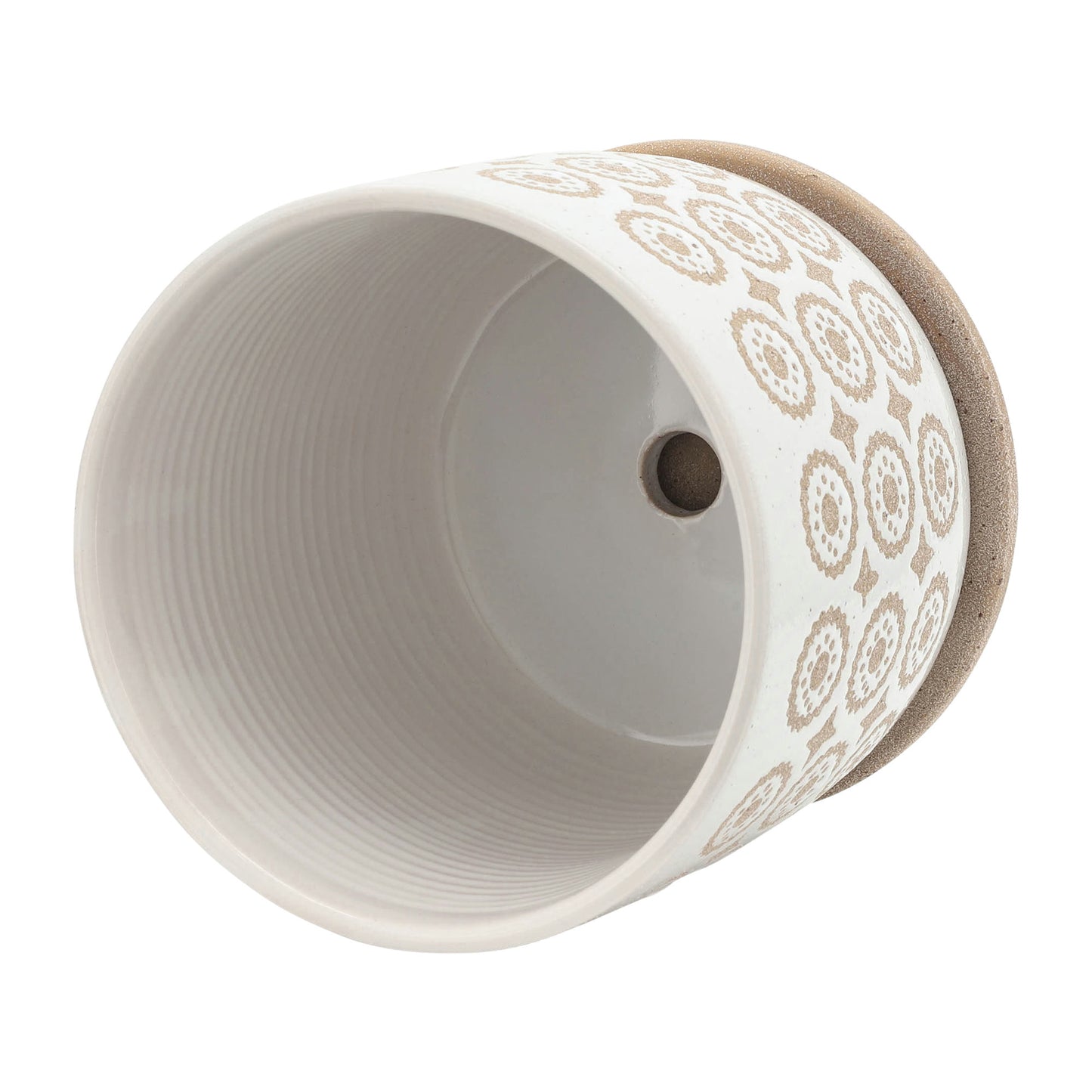 S/2 5/6" Circles Planter W/ Saucer, Beige