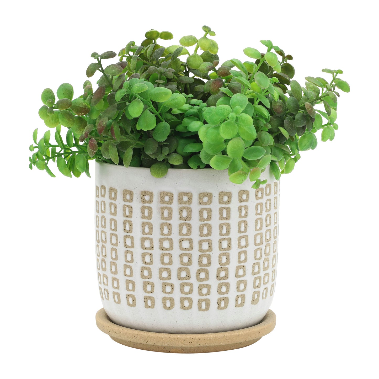 Cer S/2 5/6" Planter W/ Saucer,sand