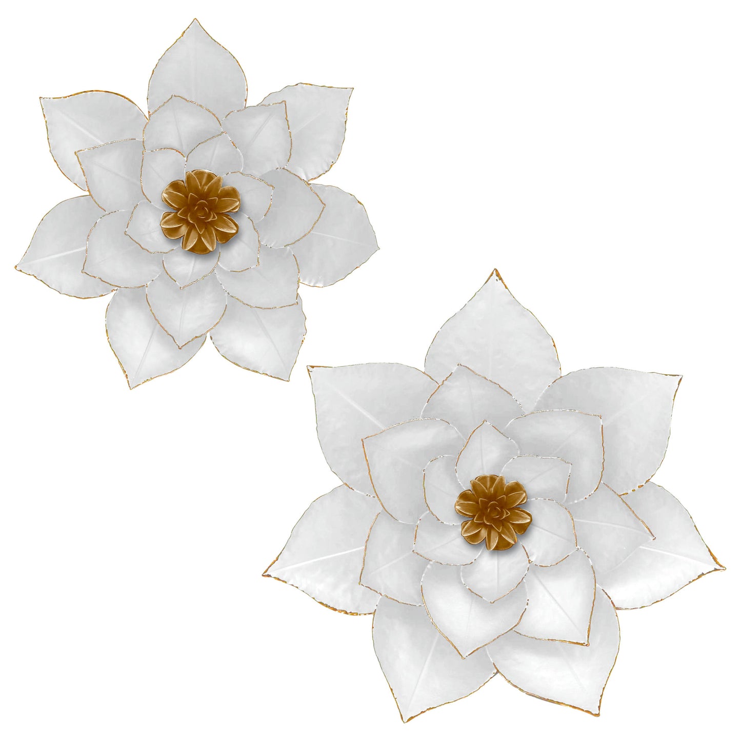 Metal 14" Lotus Wall Deco, White/gold