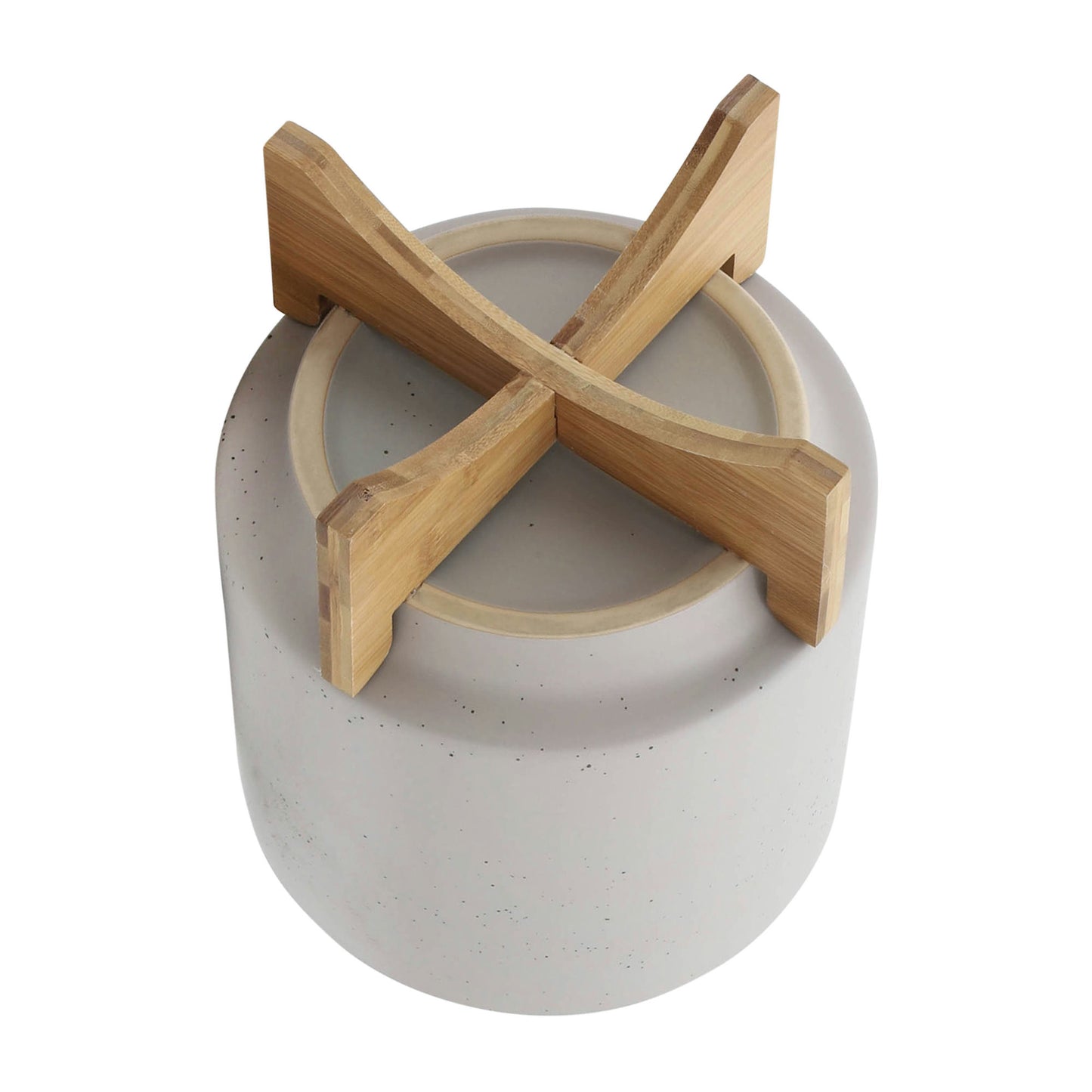 10" Planter W/ Wood Stand, Matte Beige
