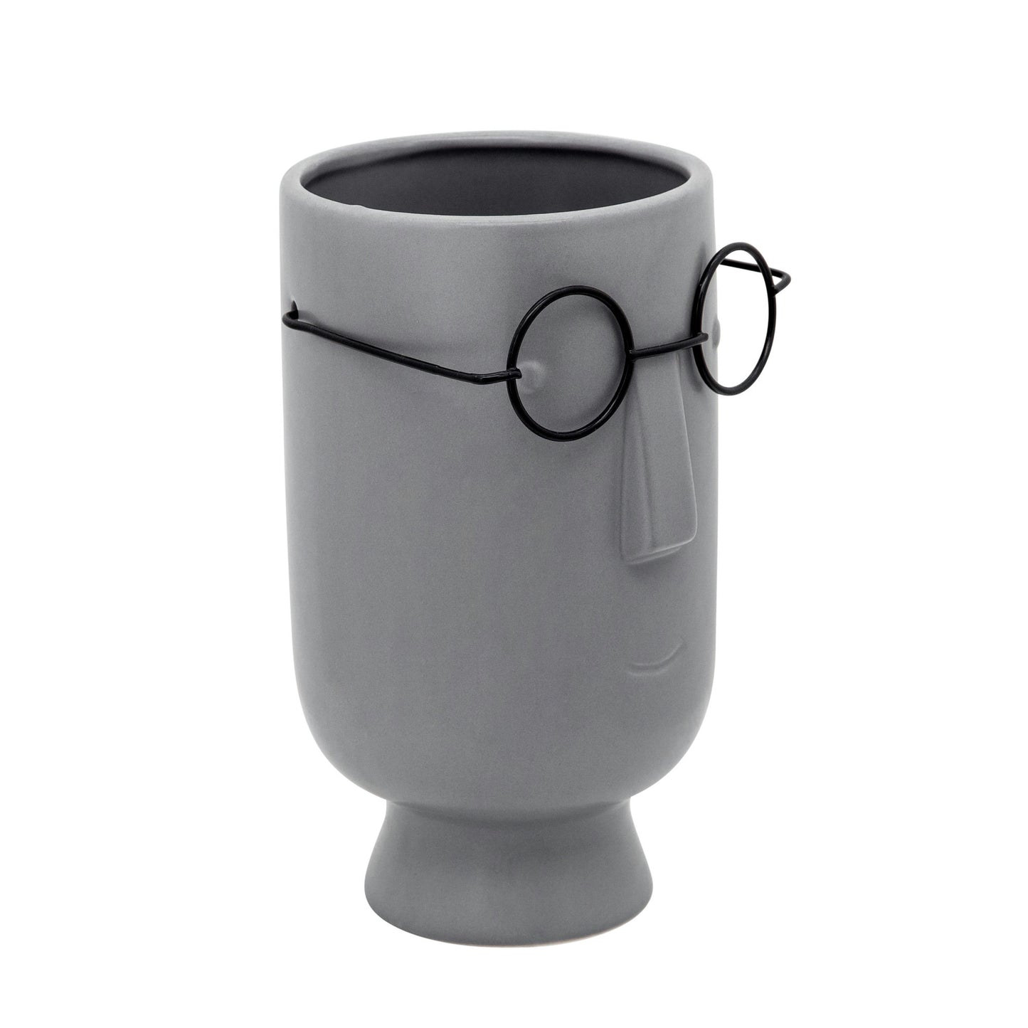 9"h Face W/glasses Vase, Gray