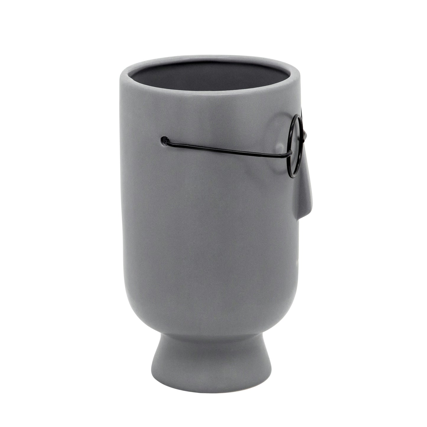 9"h Face W/glasses Vase, Gray
