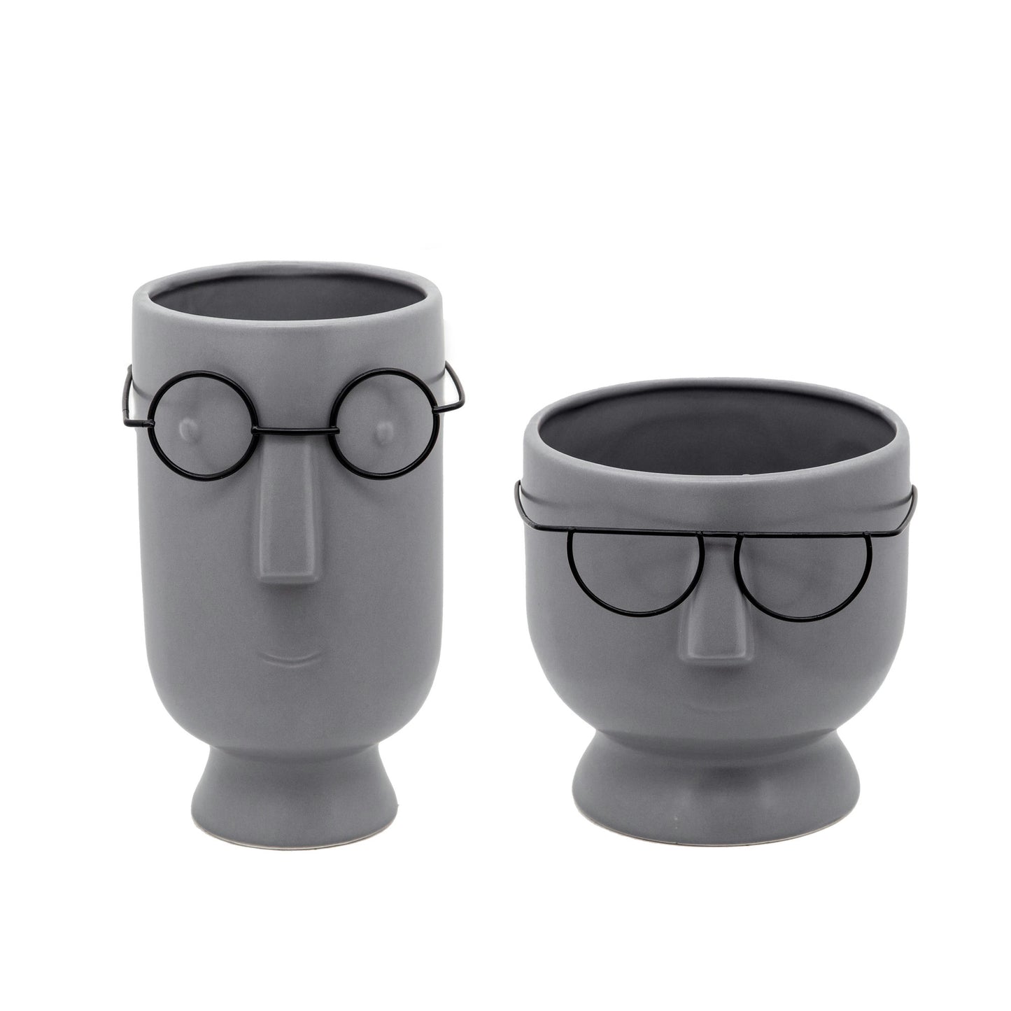 9"h Face W/glasses Vase, Gray