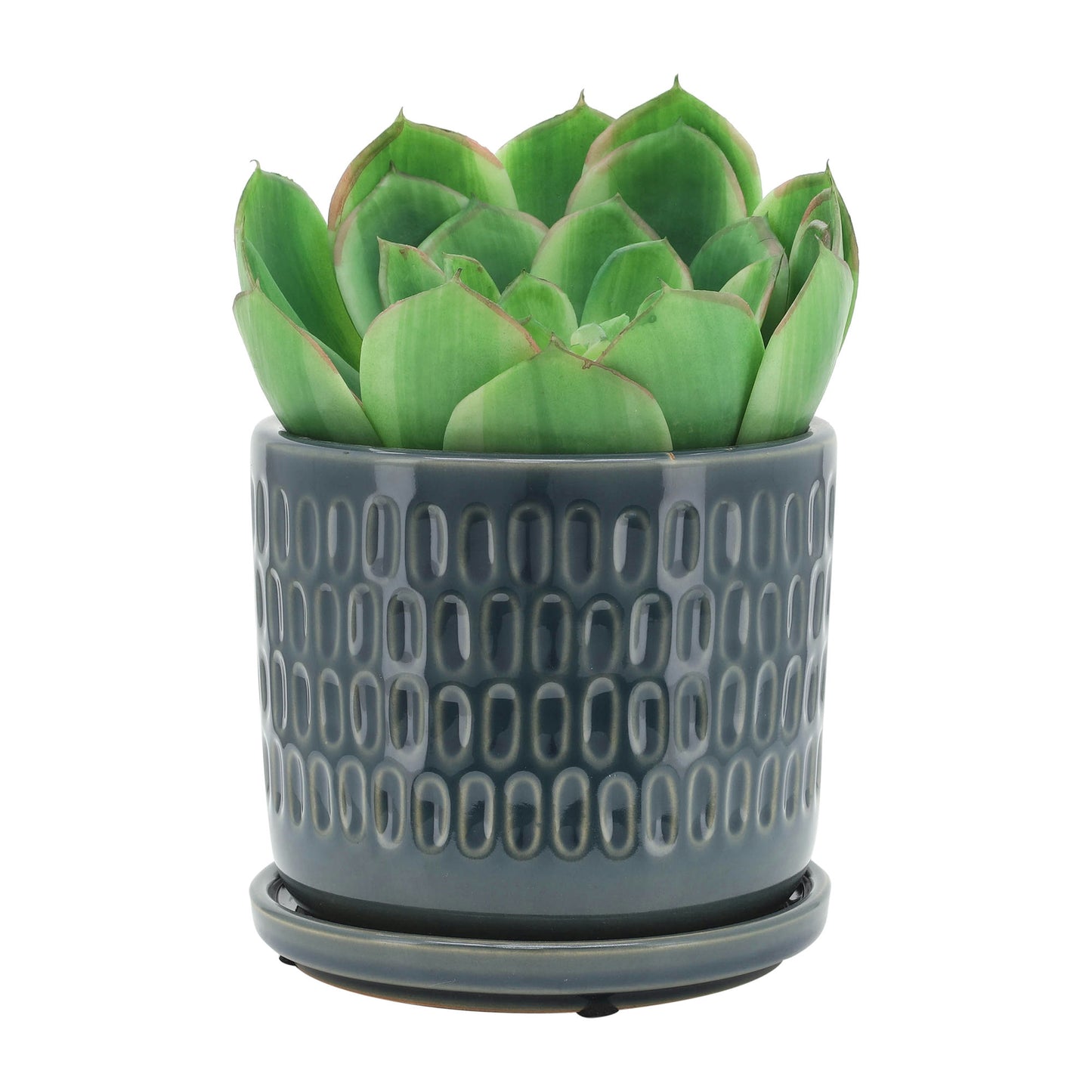 S/2 5/6" Dimpled Planters W/ Saucer, Blue