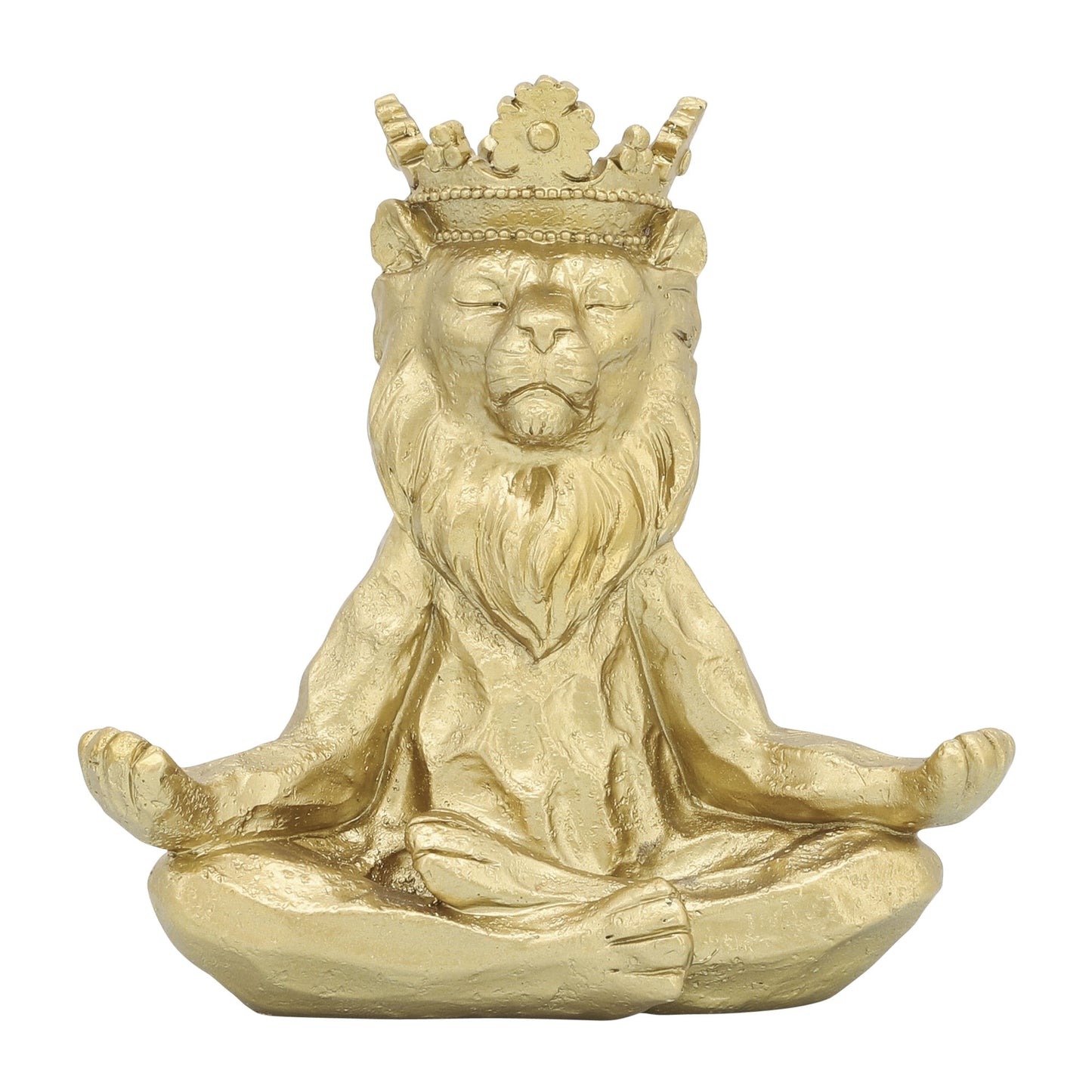 Resin 7" Yoga Lion W/crown, Gold