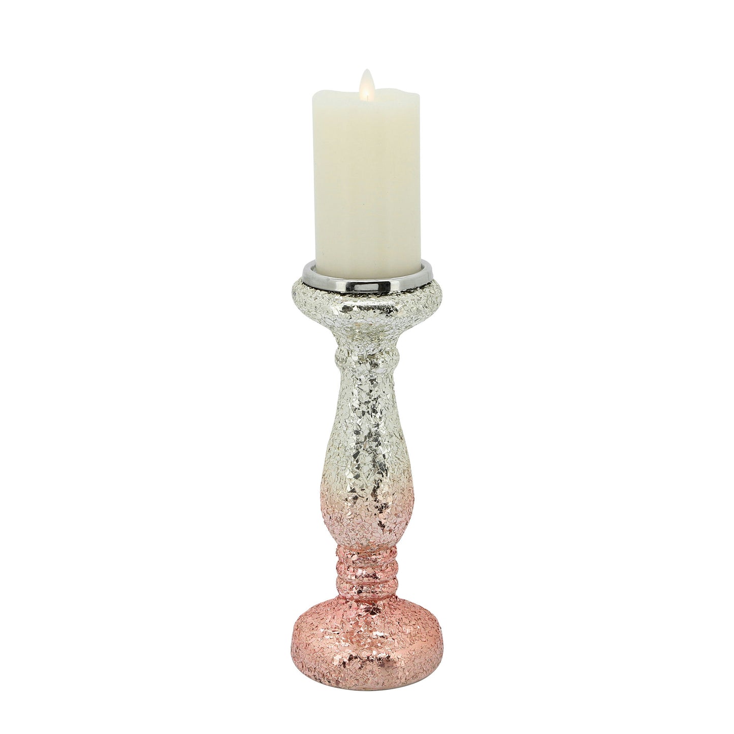 12" Blush Crackled Candle Holder