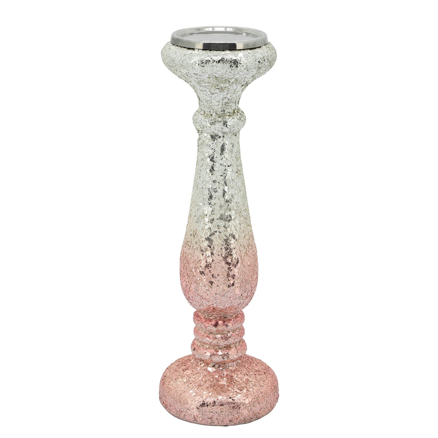 15" Blush Crackled Candle Holder