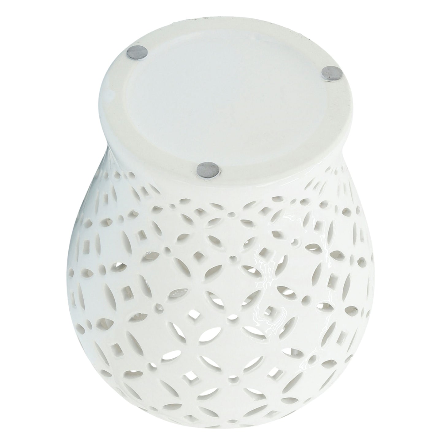 17" Cut-out Daisies Temple Jar, White