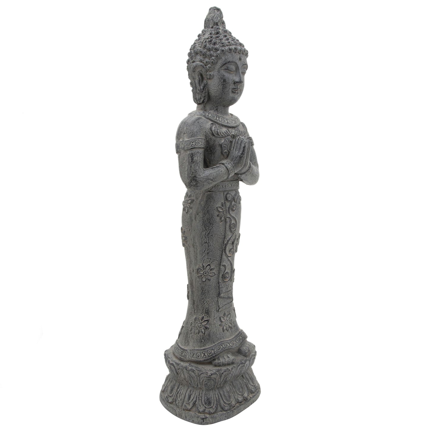 Resin, 36"h Standing Buddha, Antique Gray