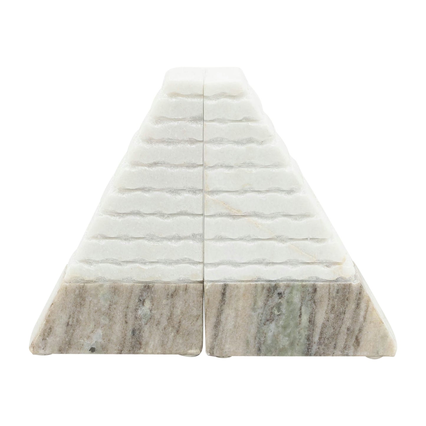 S/2 Marble 6"h Pyramid Bookends, White/onyx