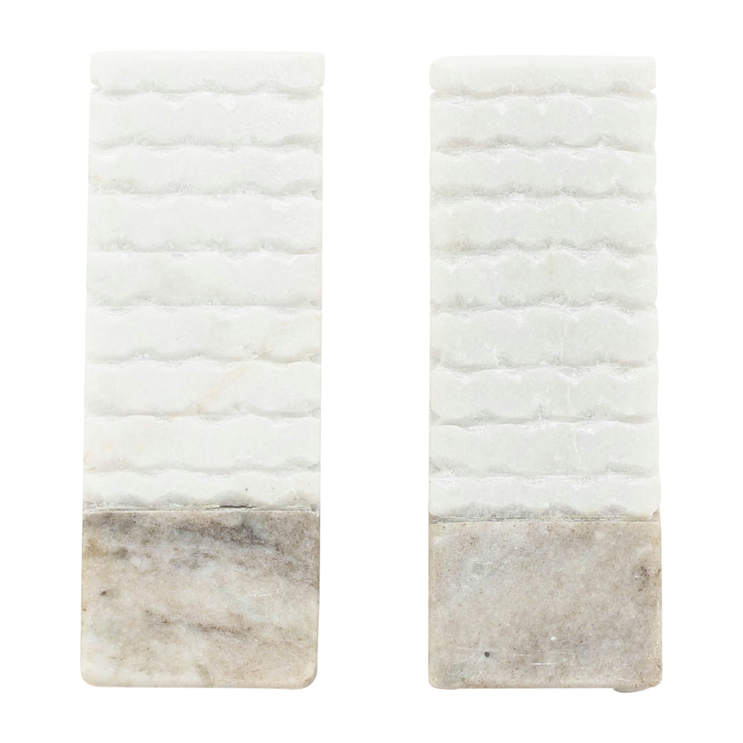 S/2 Marble 6"h Pyramid Bookends, White/onyx