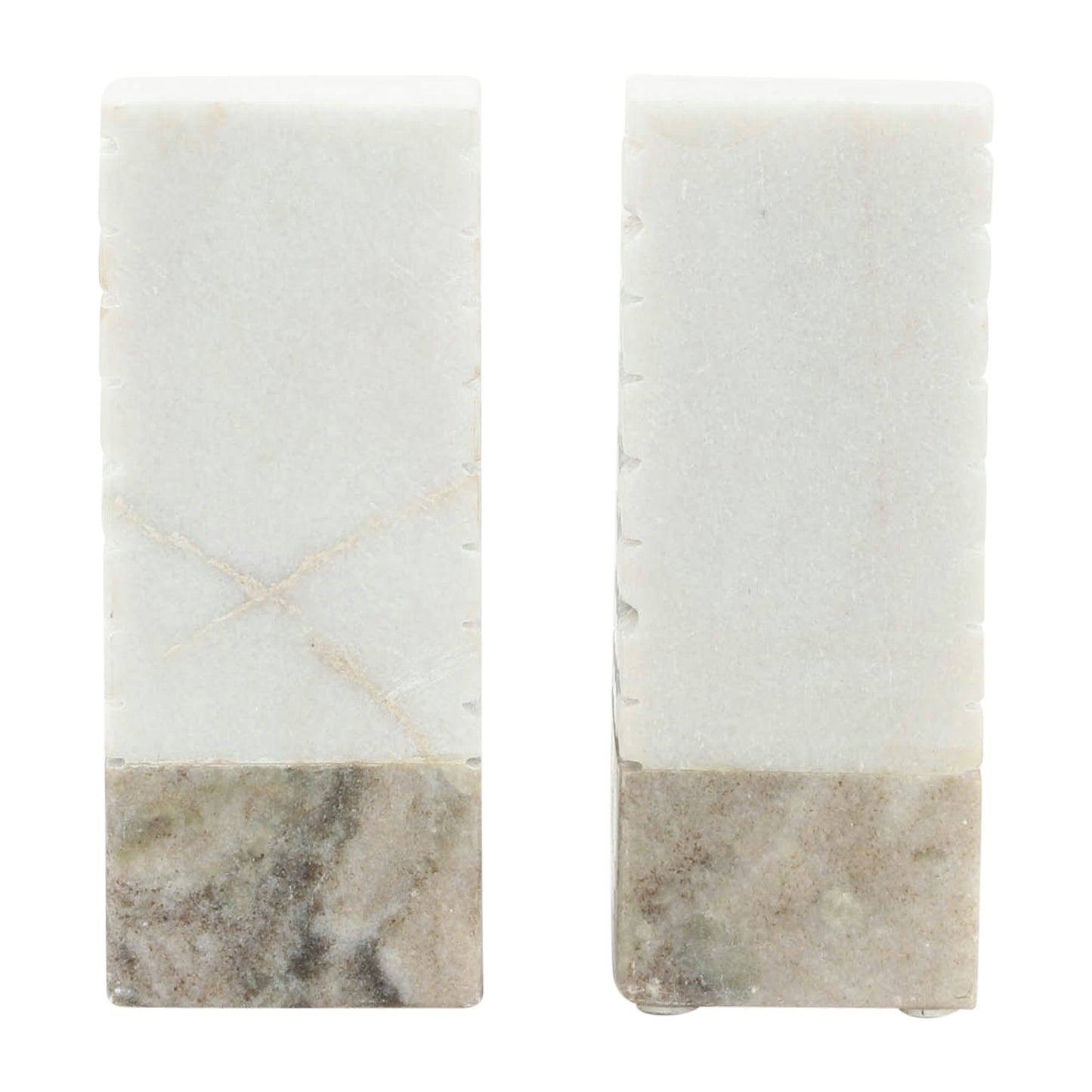 S/2 Marble 6"h Pyramid Bookends, White/onyx