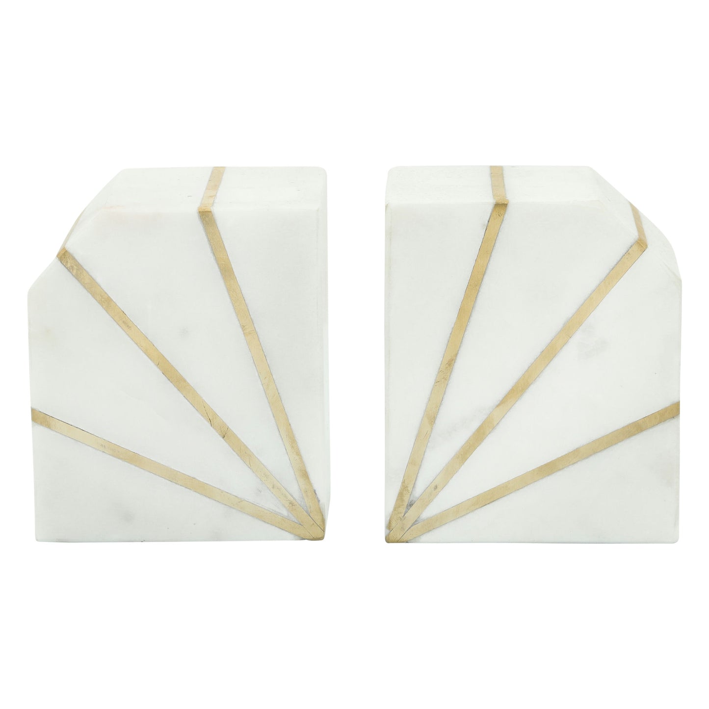 S/2 Marble 5"h Polished Bookends W/gold Inlays,wht