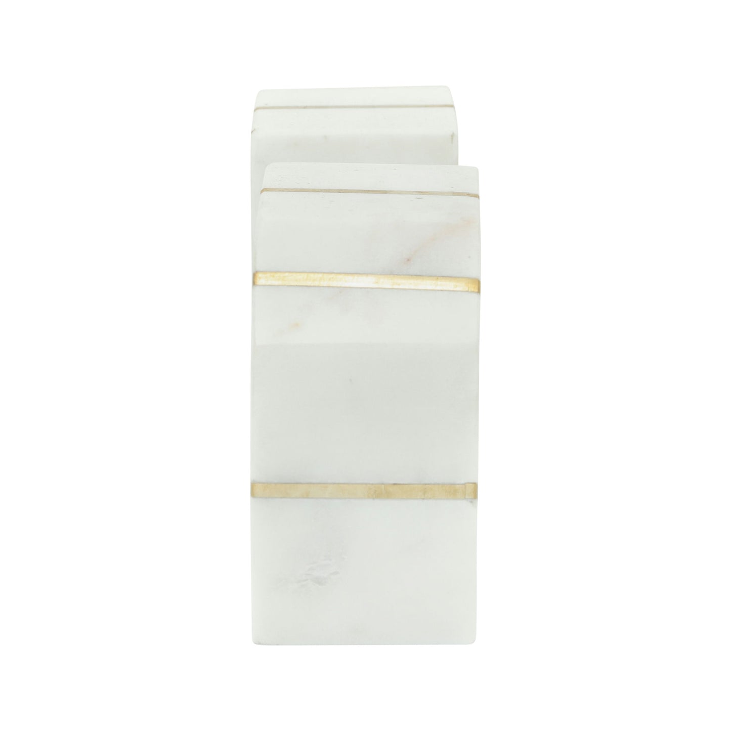 S/2 Marble 5"h Polished Bookends W/gold Inlays,wht