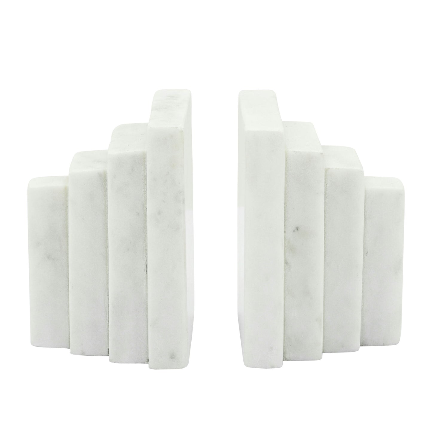 S/2 Marble 5"h Block Bookends, White