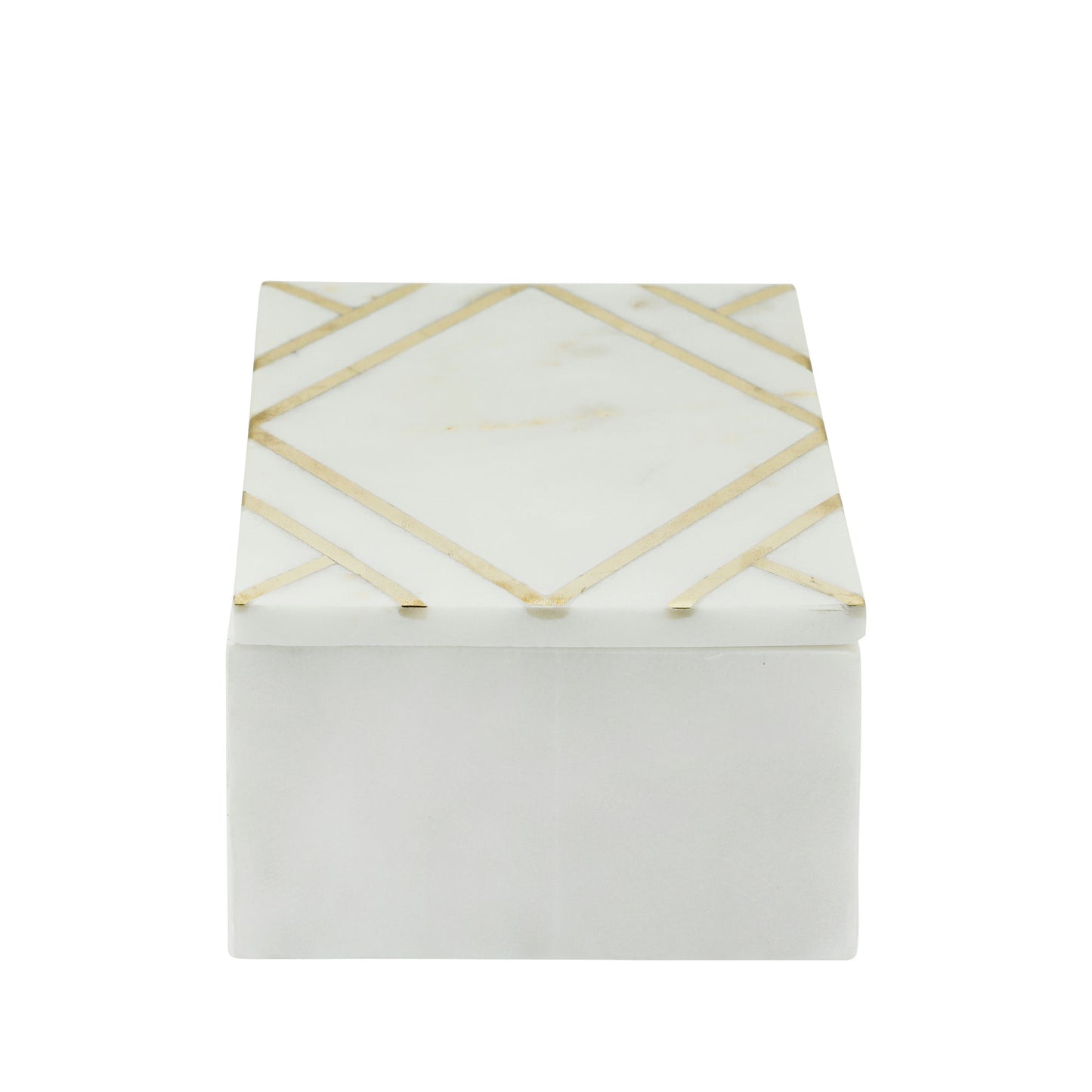 Marble 7x5 Rectangular Box W/gold Inlays,wht