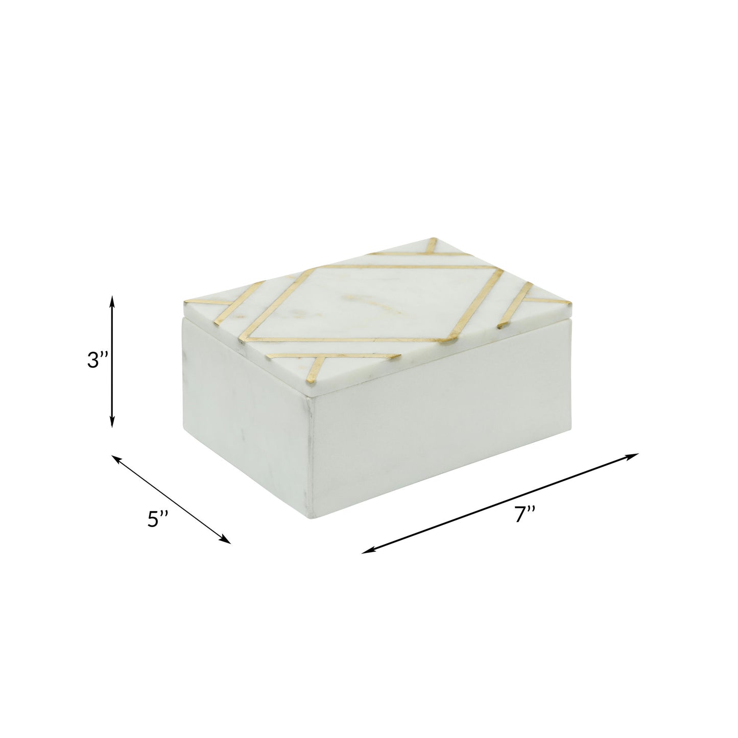 Marble 7x5 Rectangular Box W/gold Inlays,wht