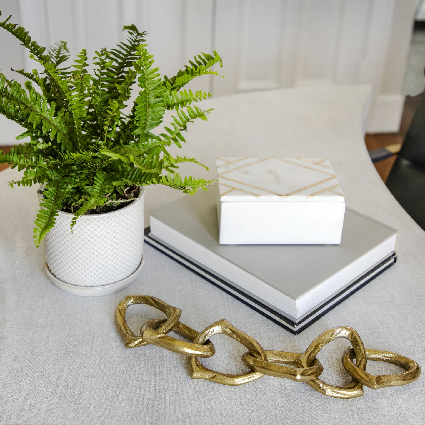 Marble 7x5 Rectangular Box W/gold Inlays,wht