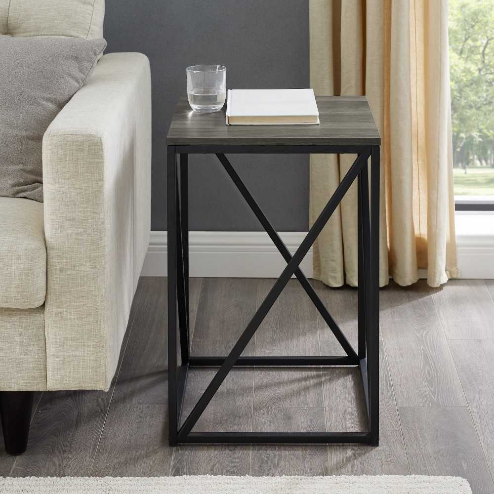 16" Modern Geometric Square Side Table - Slate Gray