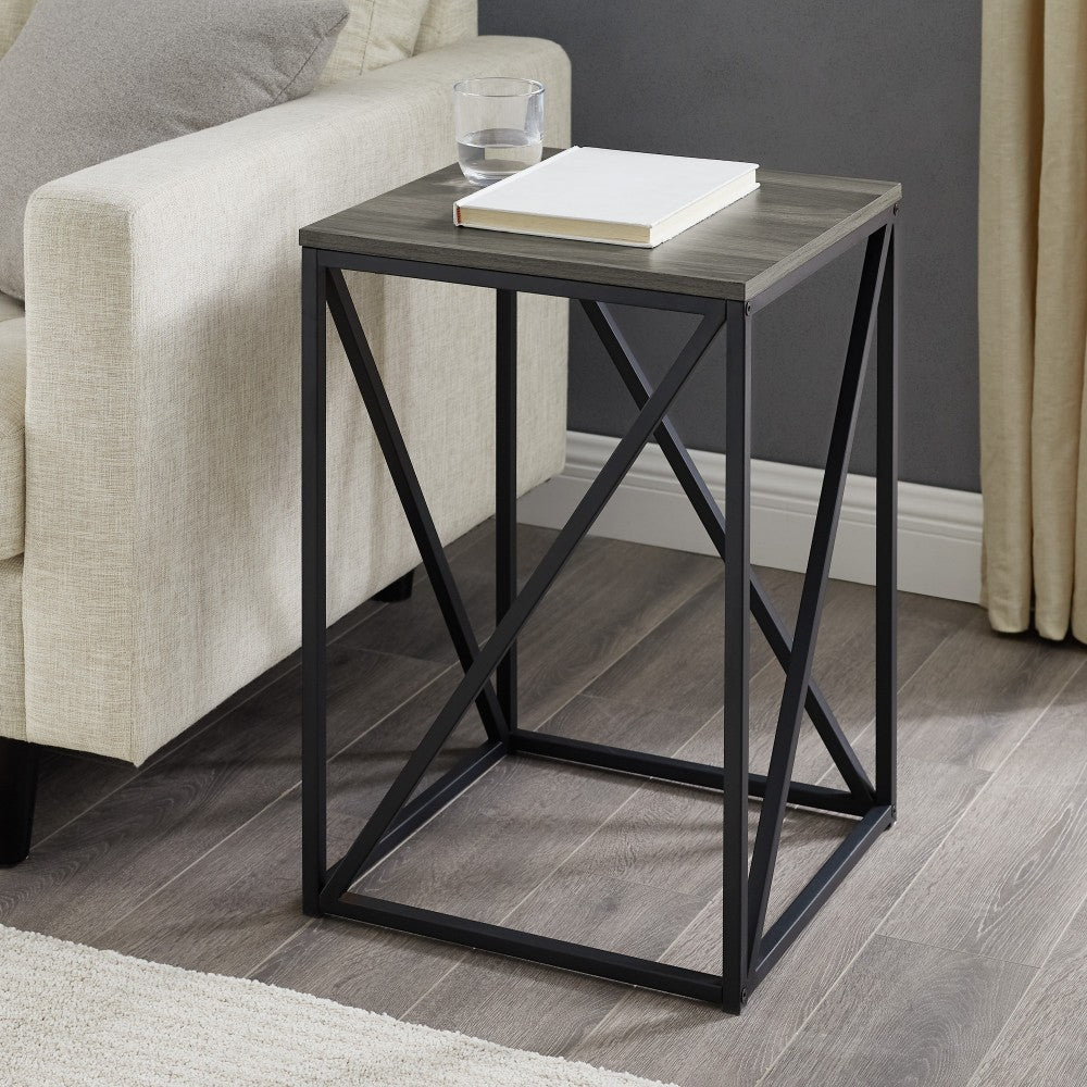 16" Modern Geometric Square Side Table - Slate Gray