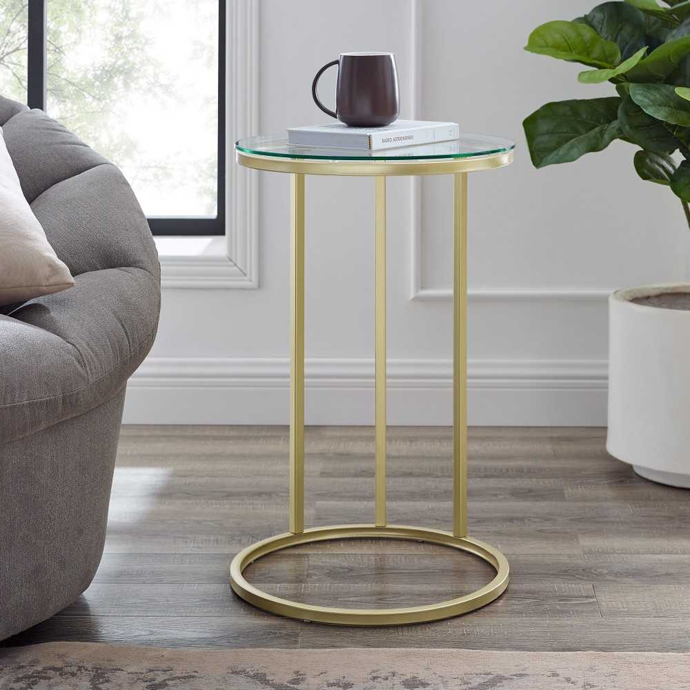16" Round C Table - Glass/Gold