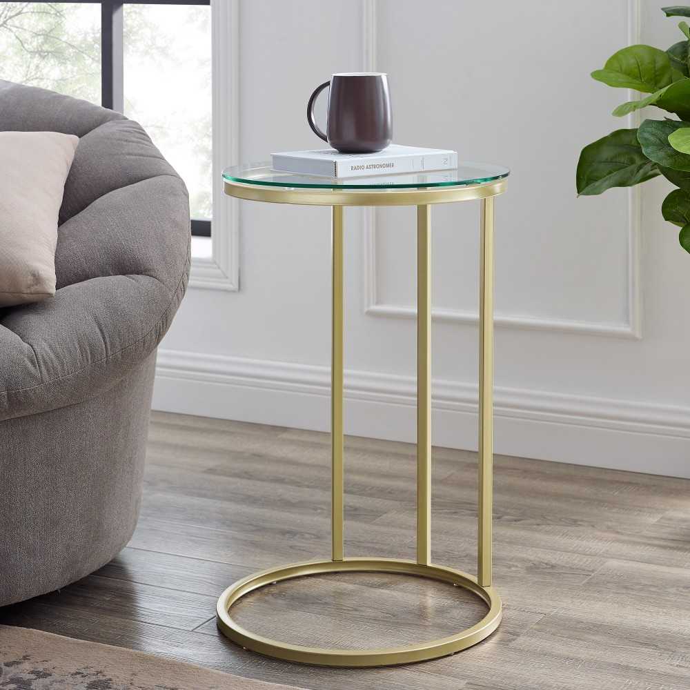 16" Round C Table - Glass/Gold