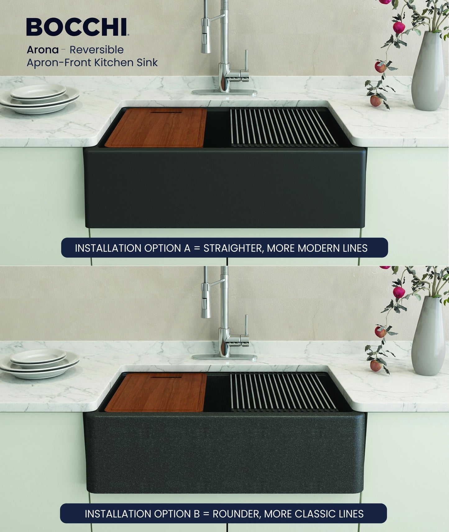Arona Apron-Front 33" Single Bowl Granite Composite Kitchen Sink Metallic Black