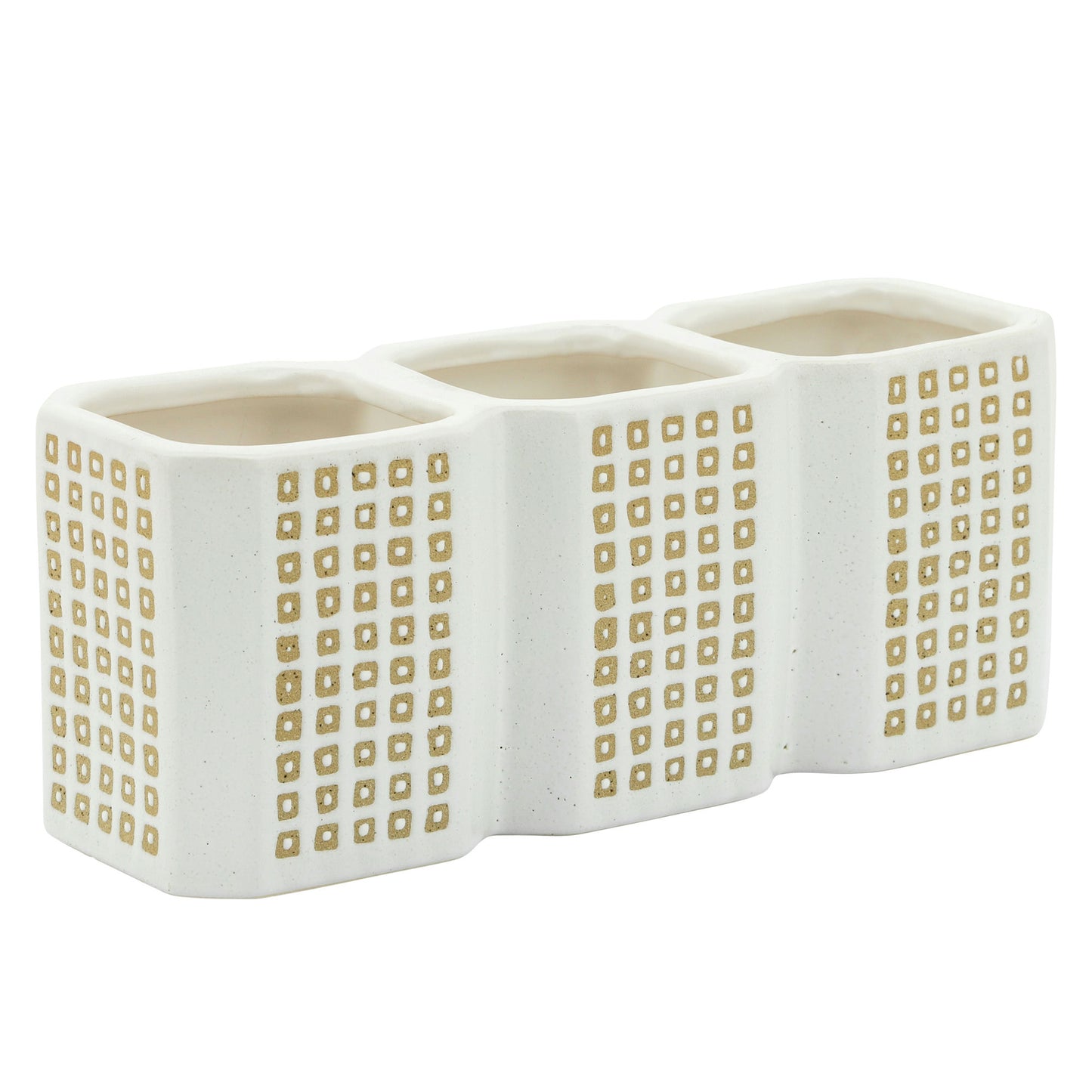 3-cup Dotted Pen Holder, Beige