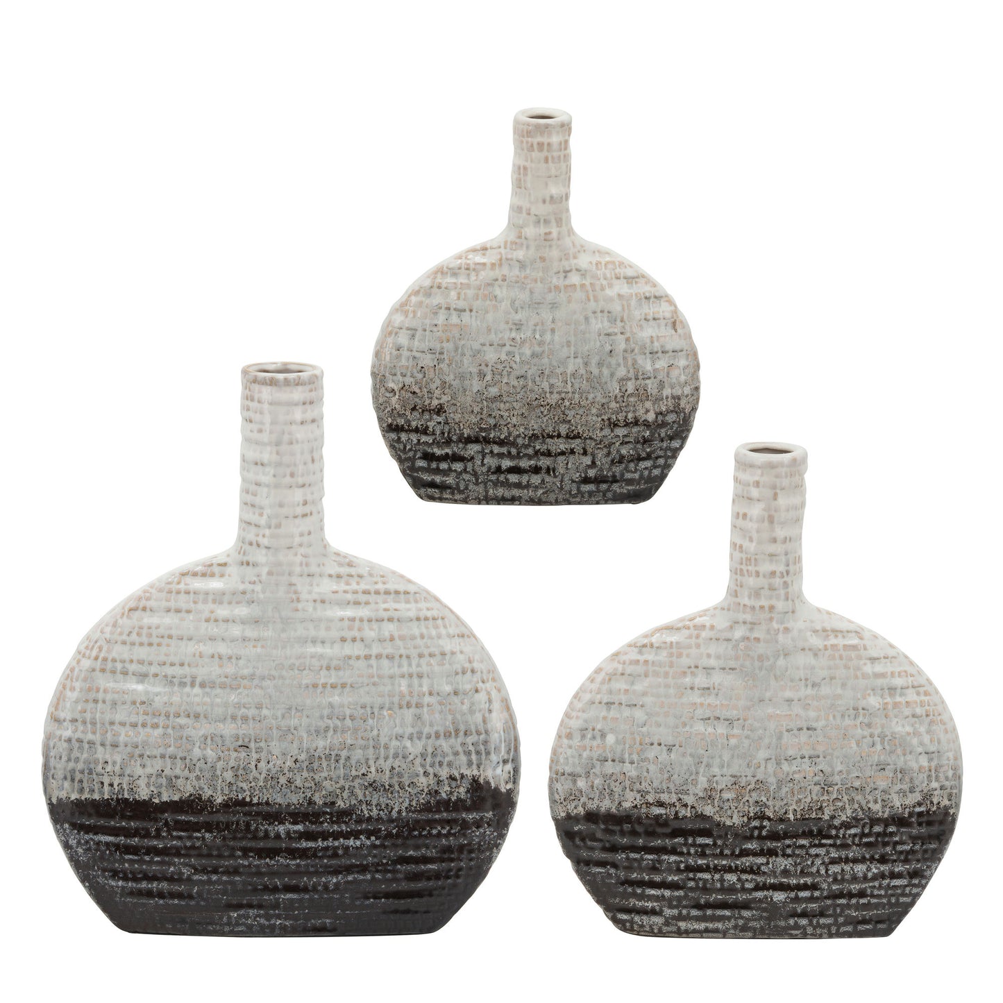 10"h Textured Oval 2-tone Vase, Beige