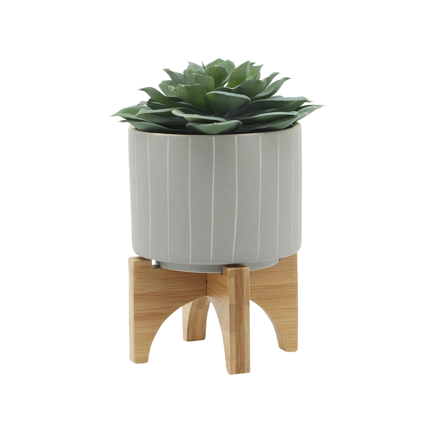 Cer, S/2 5/8" Stripes Planter W/ Stand, Tan