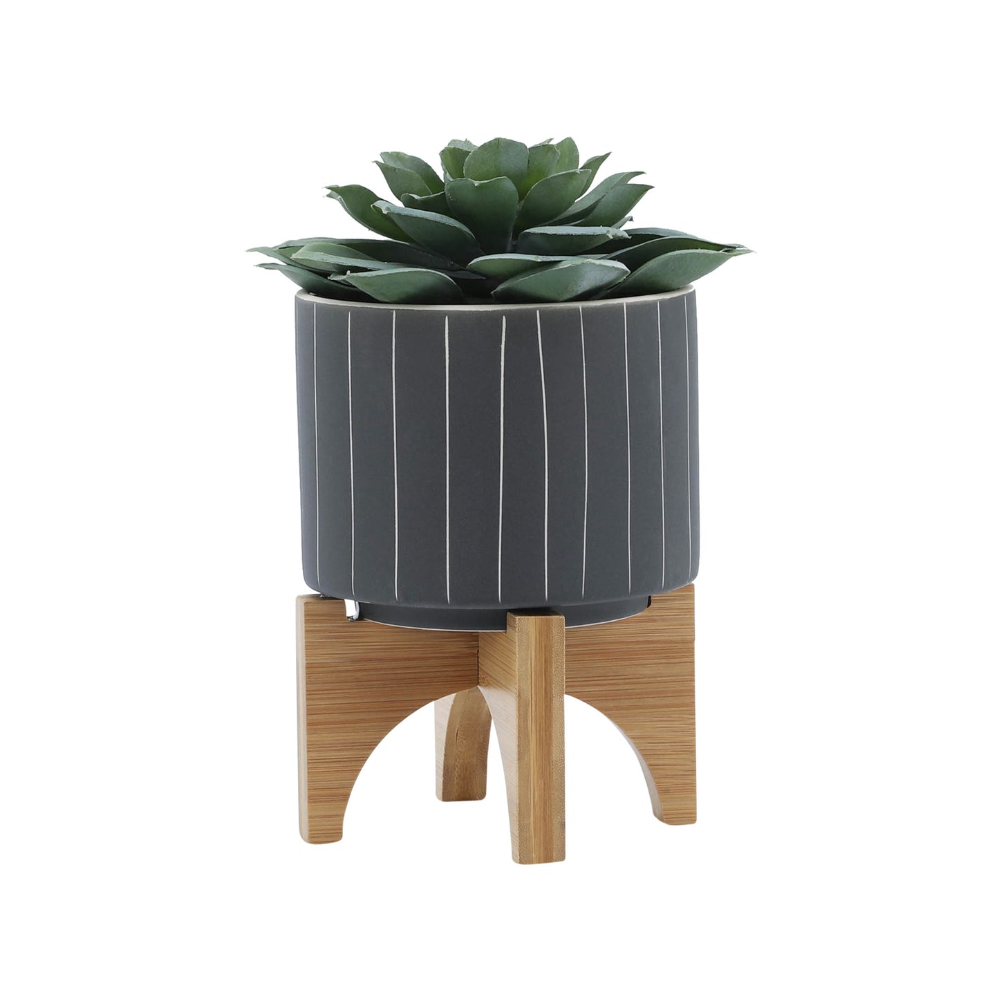 5" Stripes Planter W/ Stand, Gray