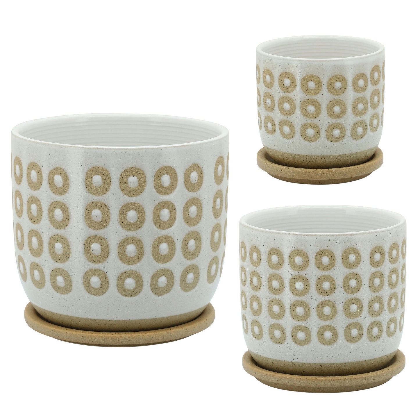 6" Circles Planter W/ Saucer, White