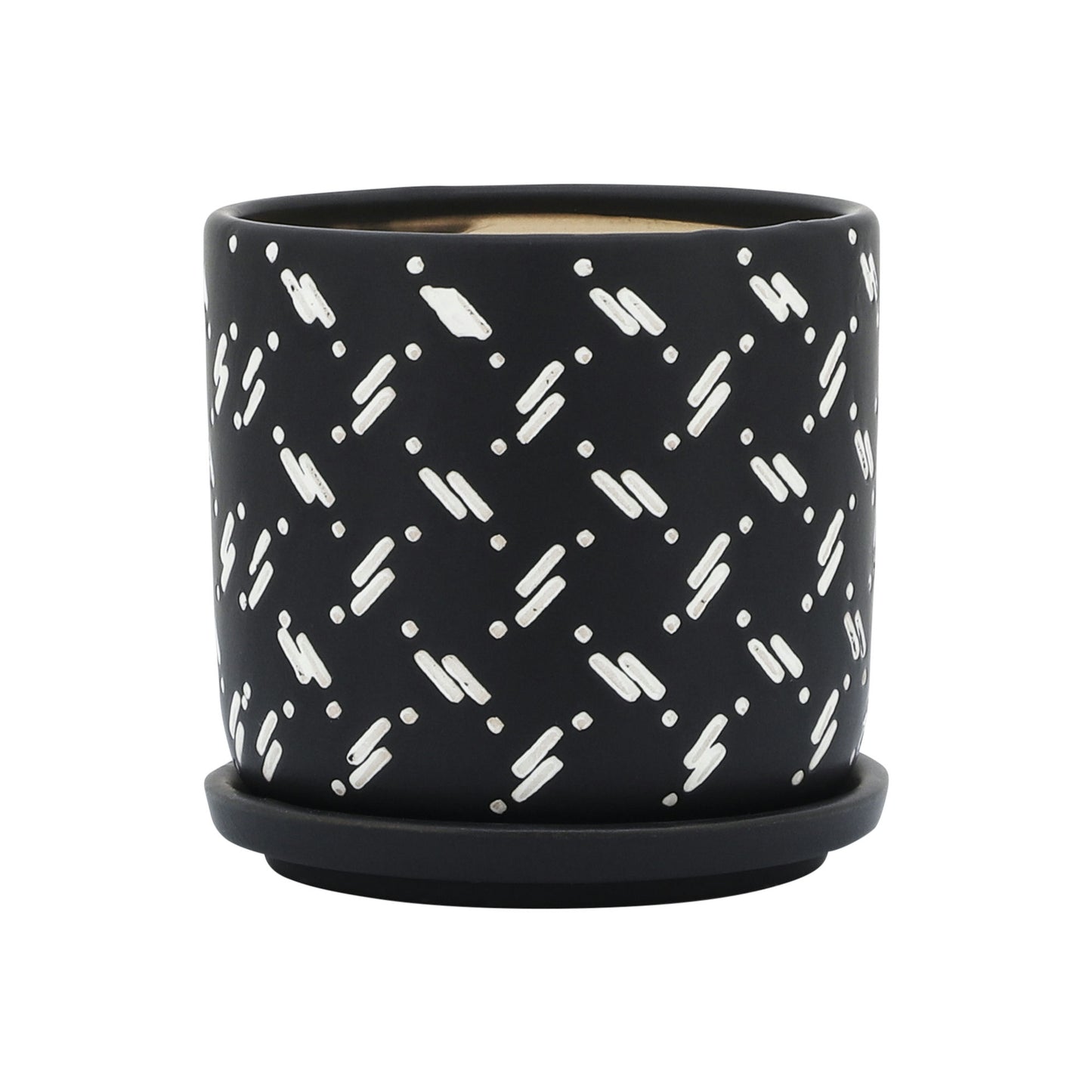 S/2 5/6" Dots Planter W/ Saucer, Black