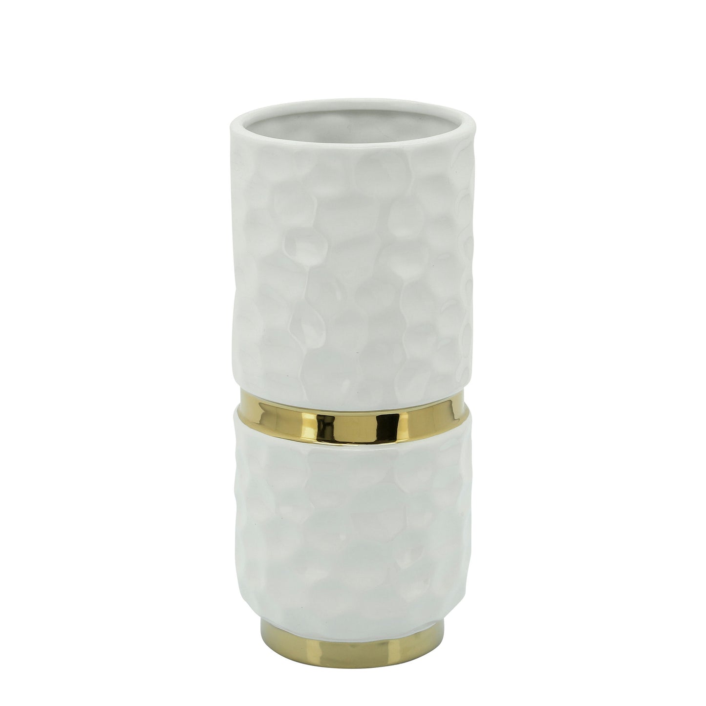 5x10"h Belted Vase, White/gold