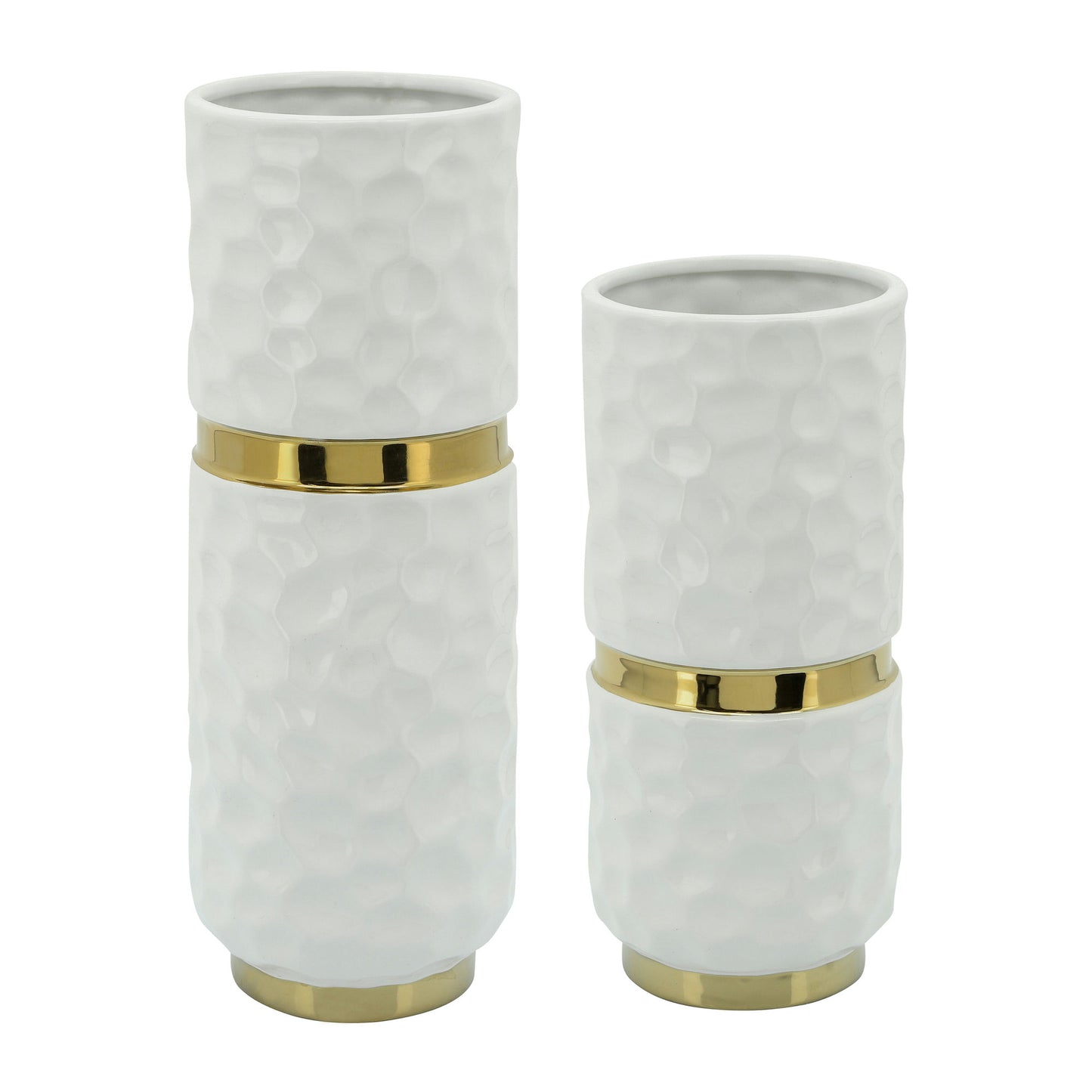 5x10"h Belted Vase, White/gold