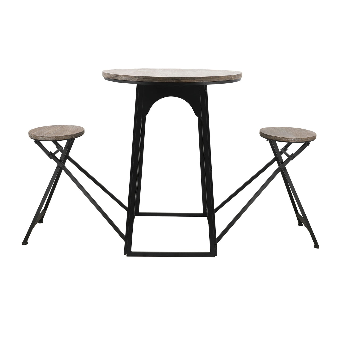 Metal/wood, 41"h Table W/ Folding Chairs, Brown