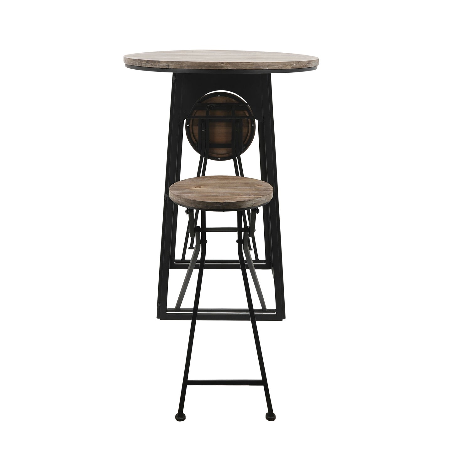 Metal/wood, 41"h Table W/ Folding Chairs, Brown