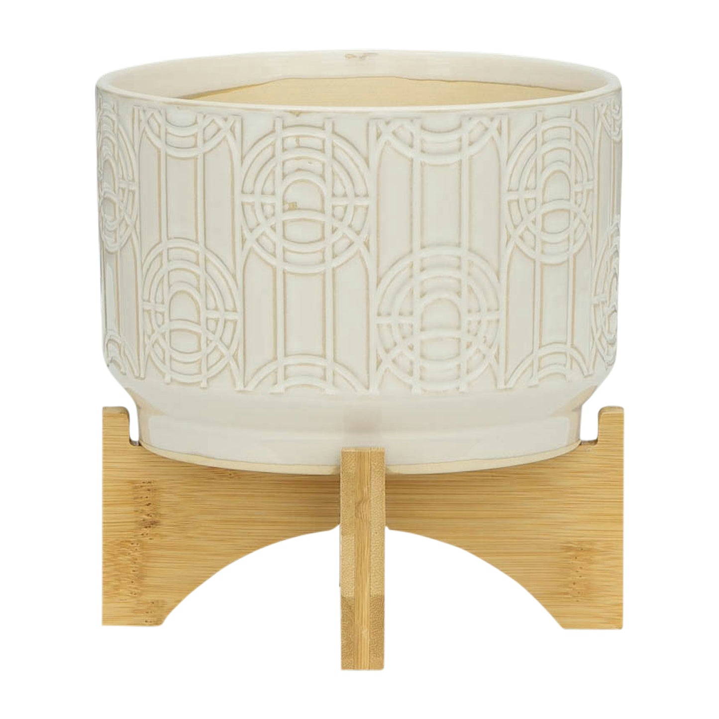 Cer, 7" Circles Planter On Stand, White