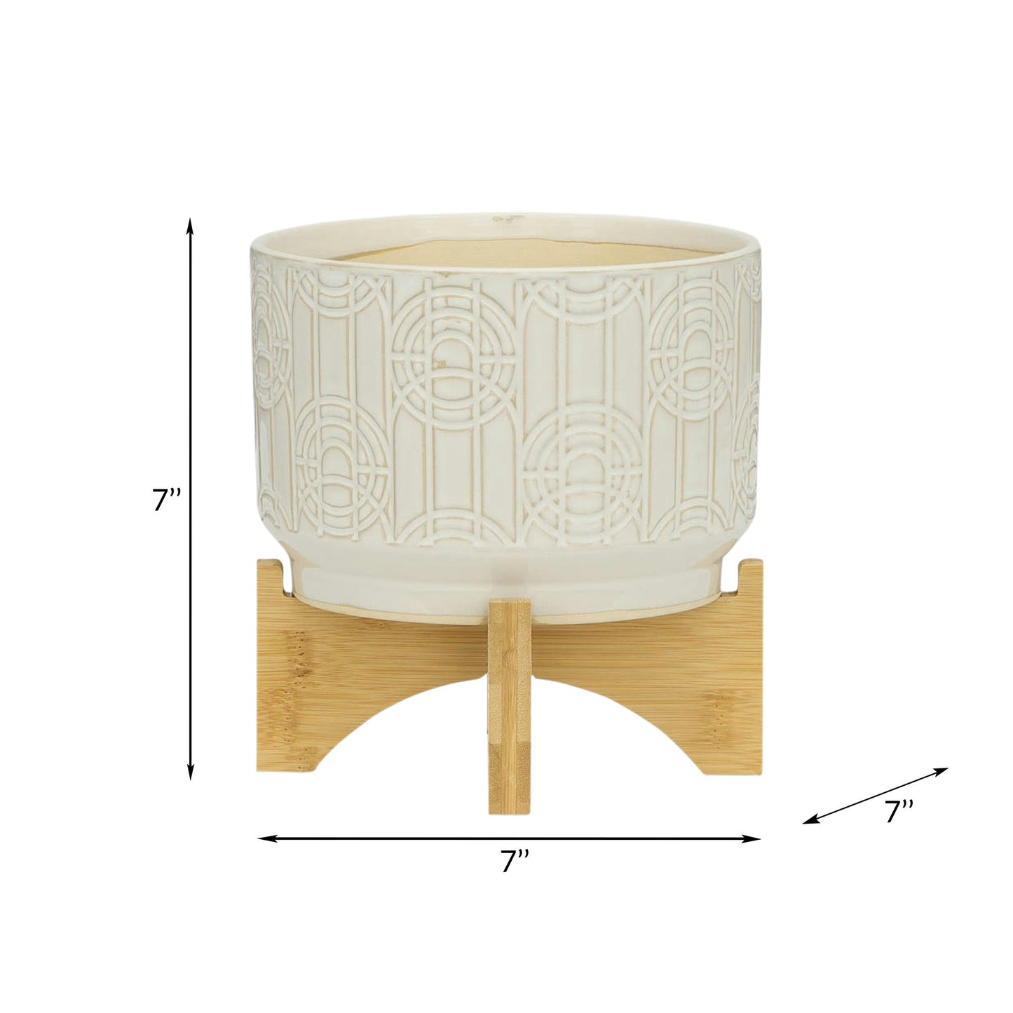 Cer, 7" Circles Planter On Stand, White