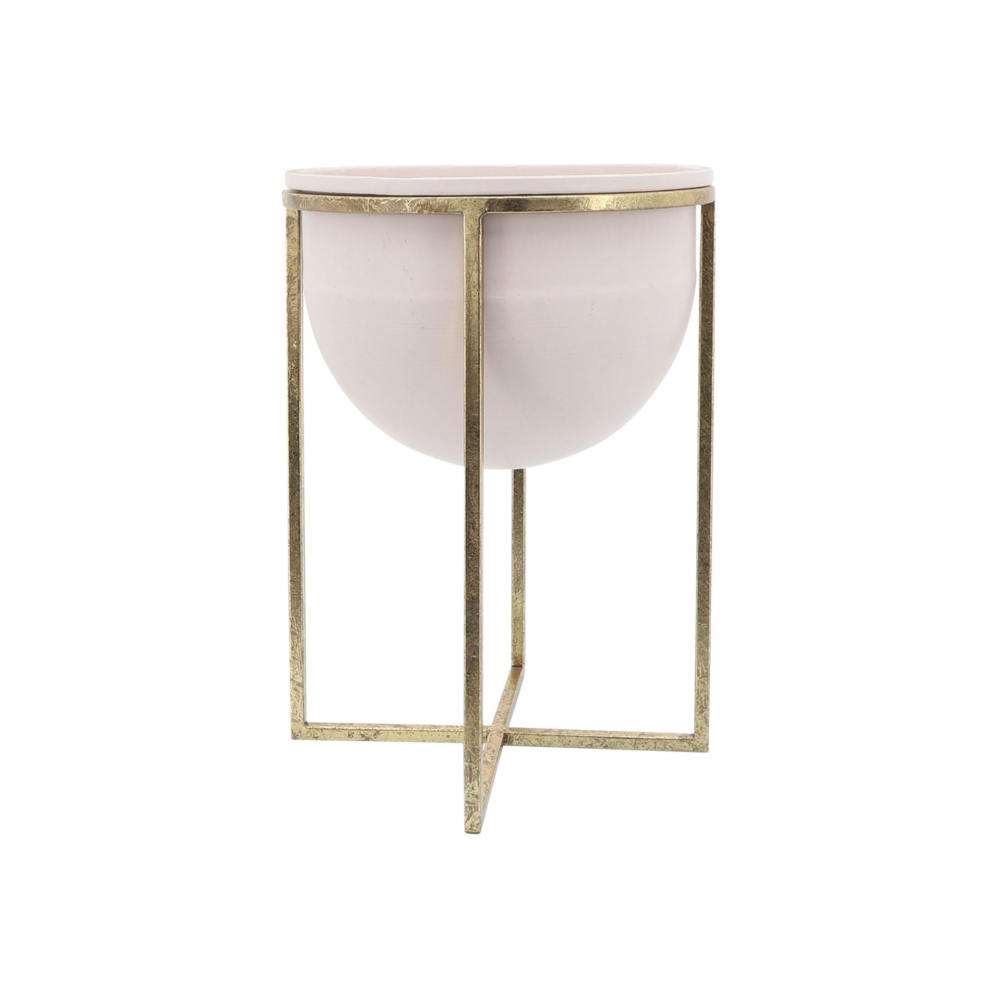 Metal S/2 11/12" Planters W/ Stand, Pink/gold