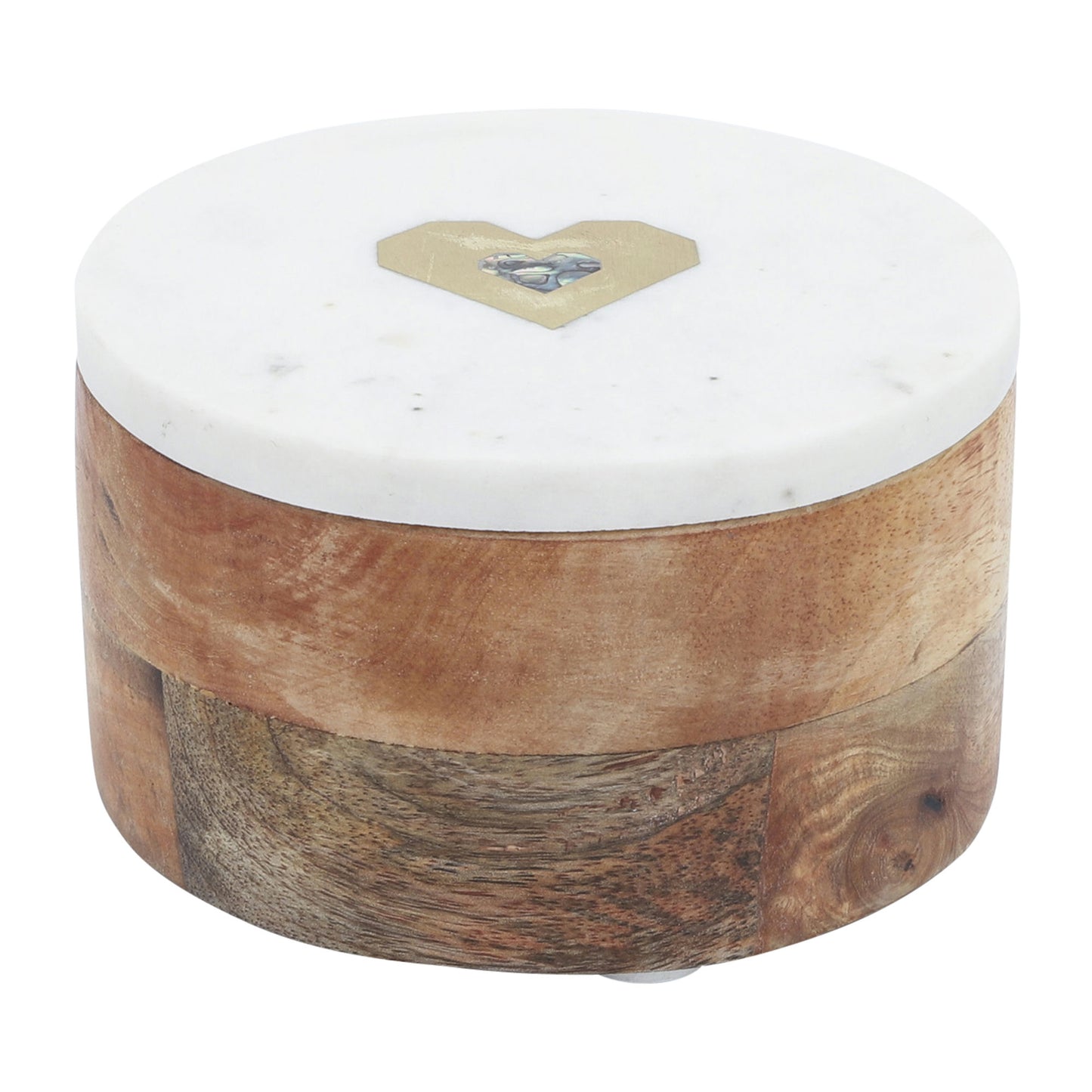 Marble/wood, 5x5 Round Box-heart, White