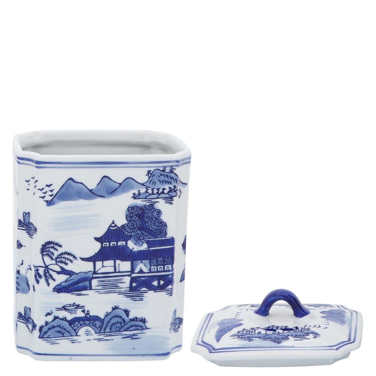 Cer, 8"h Rectangular Jr W/ Lid, Blue