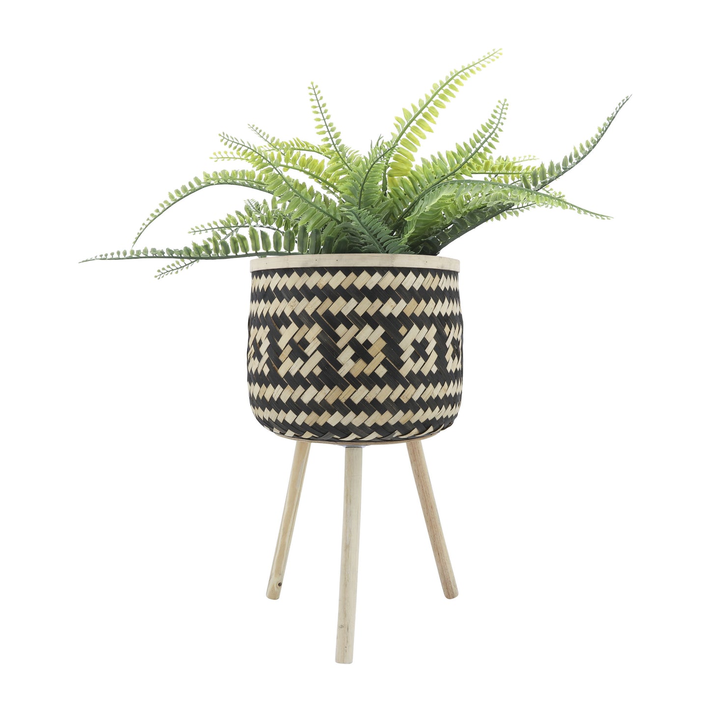 Bamboo S/3 11/13/15" Checkered Planters, Brown