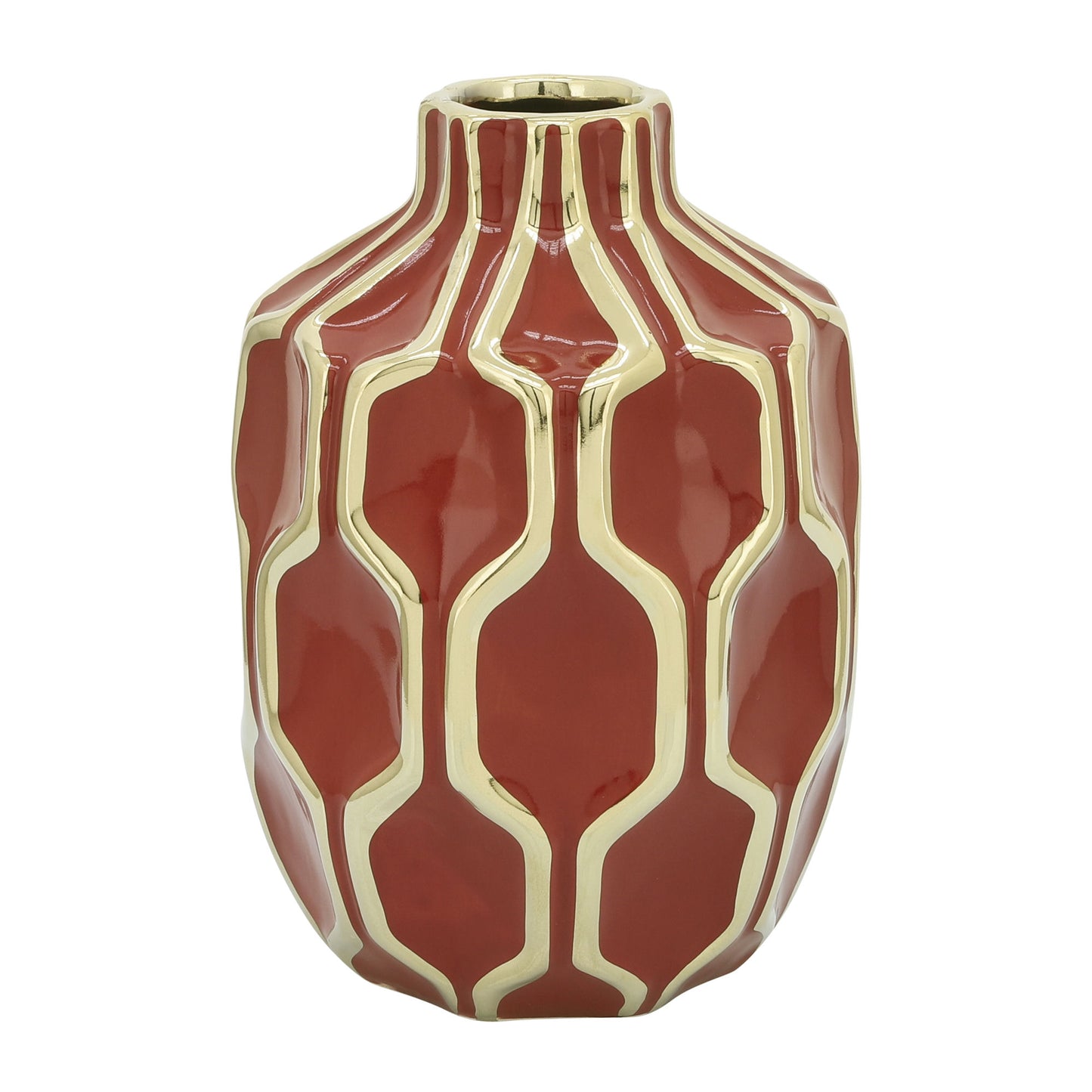 Cer Vase 8", Red/gold