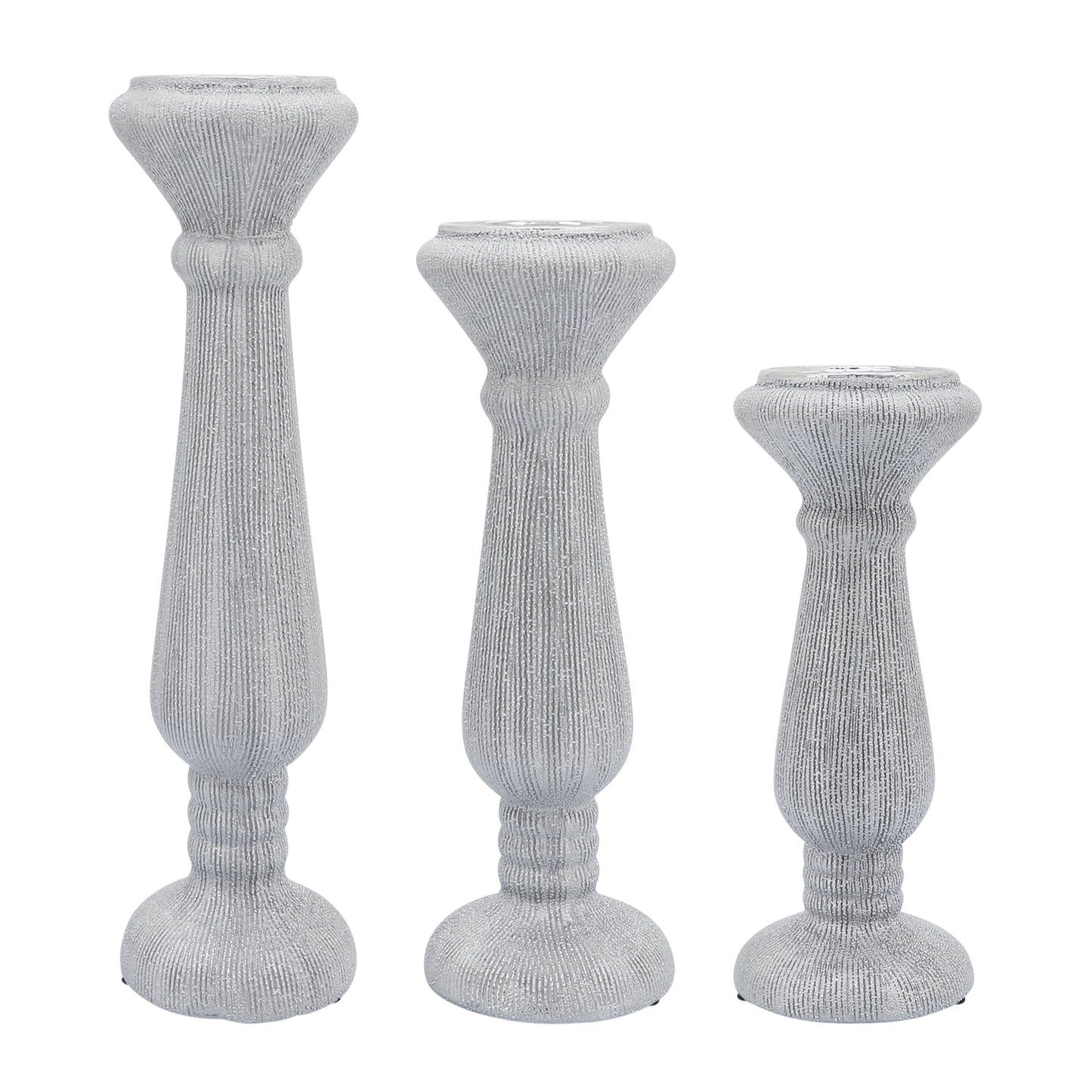 Cer, 10"h Candle Holder, Scratched, Silver